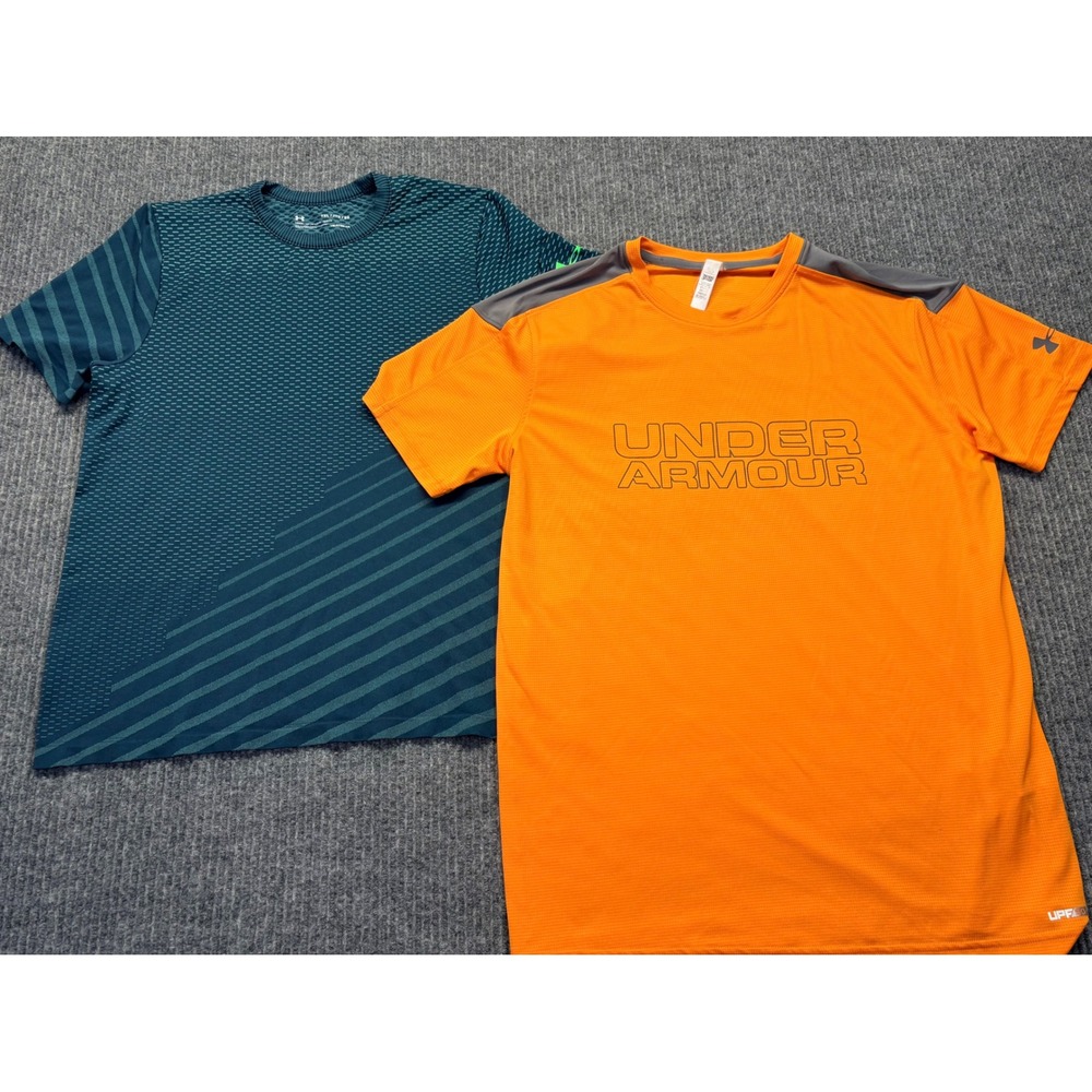 Under Armour Youth YXL HeatGear Athletic Shirts Lot of 2 Orange Teal Pattern